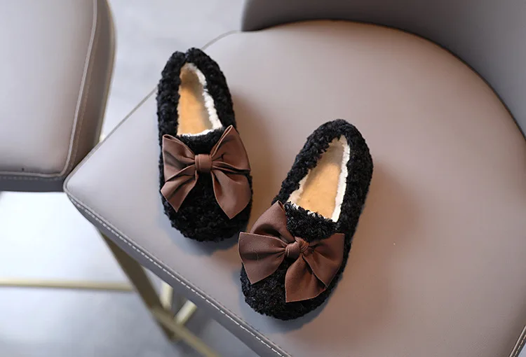 meninas sapatos de inverno quente de pele de algodão macio crianças apartamentos crianças mocassins princesa doce laço