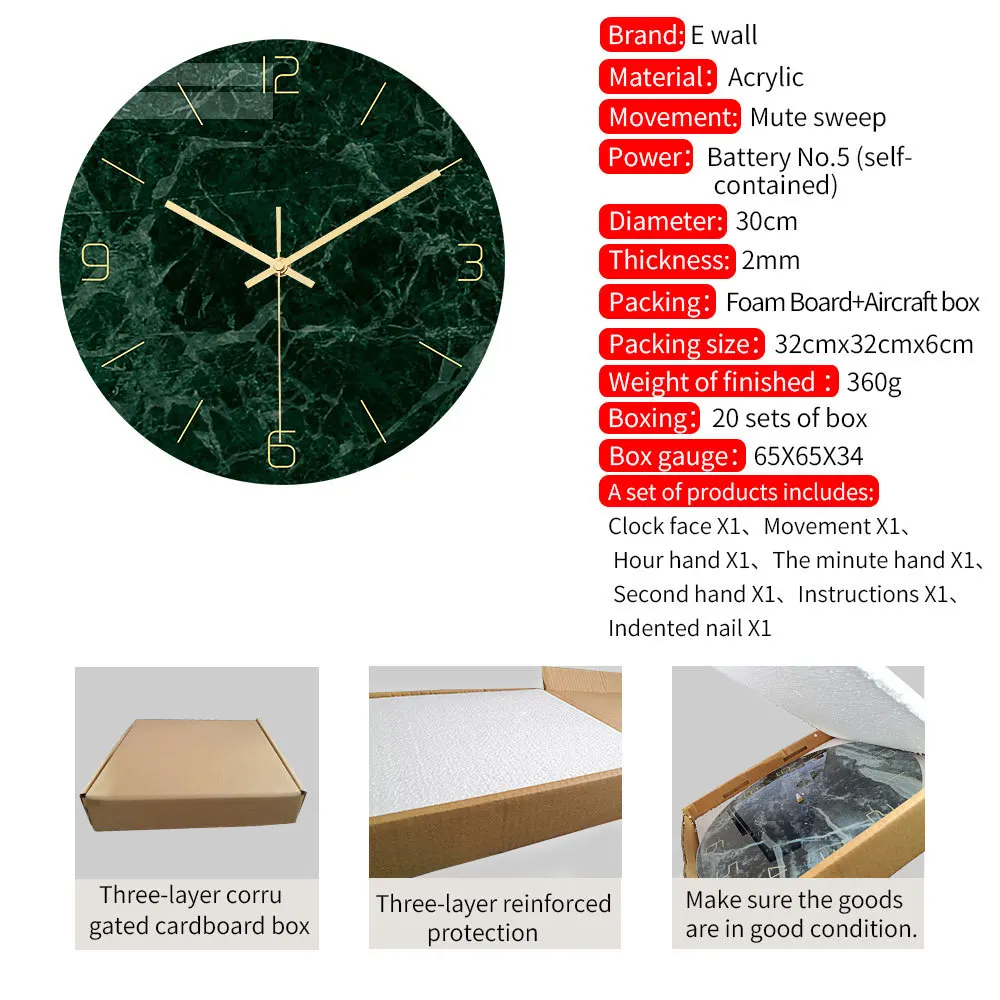 CC009 роскошные мраморные настенные часы из акрилового материала с УФ-принтом для гостиной, спальни, украшения для библиотеки