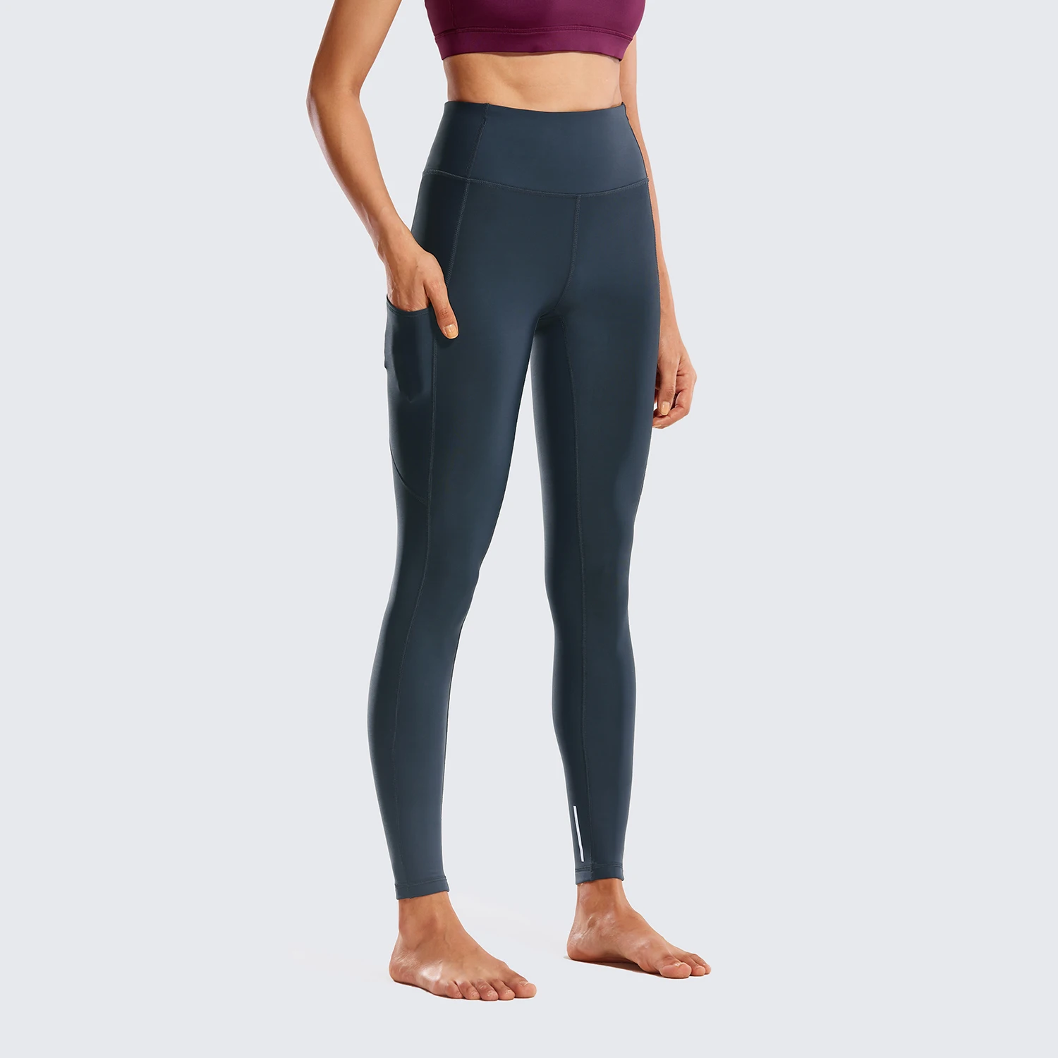 SYROKAN Термолеггинсы с флисовой подкладкой женские зимние штаны с высокой талией для йоги с карманами-28 дюймов - Цвет: True Navy02