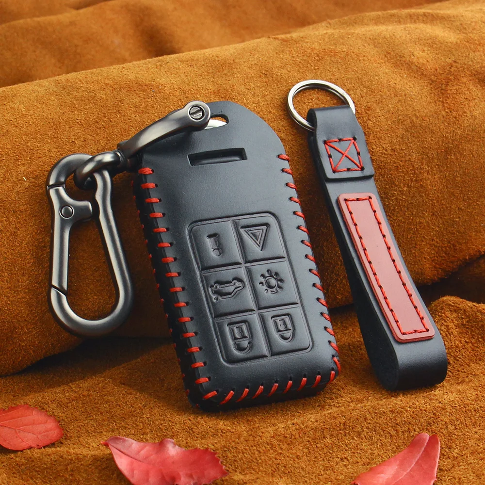 Брелок для ключей KEYYOU из натуральной кожи с дистанционным управлением для автомобиля, чехол для Volvo S60 S80 V60 XC60 3 кнопки умный ключ чехол - Название цвета: Черный