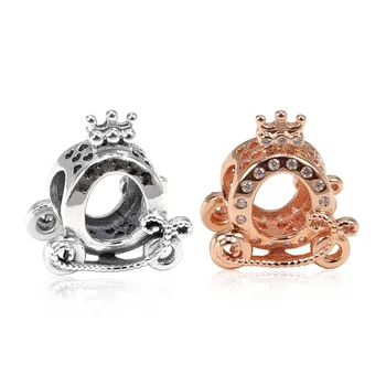 

Original 925 Sterling Silver Shining Crown Carriage Pumpkin Cart Charms Openwork Beads Fit Pandora Bracelet DIY Jewelry 2 Colors