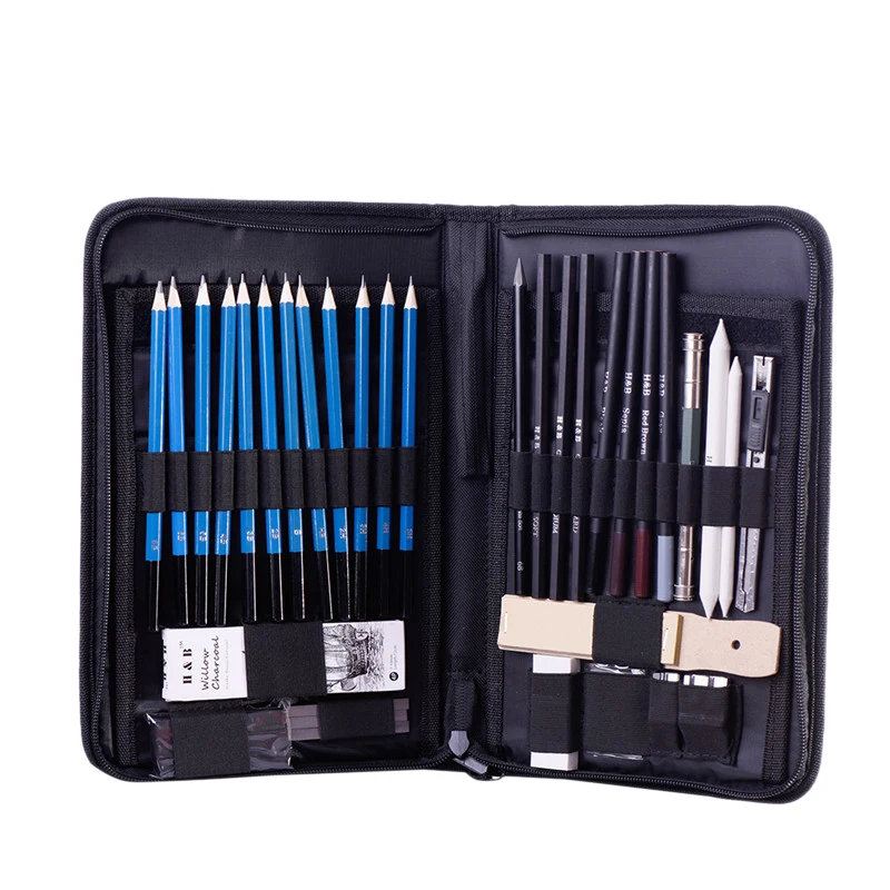 H&B, 40 шт., карандаши для рисования, набор для рисования художников, чехол для карандашей с точилкой, товары для рукоделия, для студентов, художников, начинающих