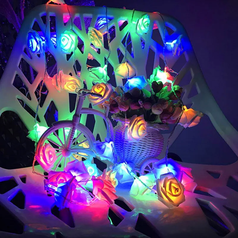 LED Rose Flower Lamp String Lights For Valentine Wedding Party Garland Holiday Decoration Battery Power Supply 1m 10leds