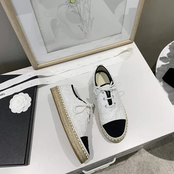 

New Fishermen Women Shoes Fashion Lace Casual Flats Straw Lace Chain Flats Comfortable Autumn Single Women Shoes