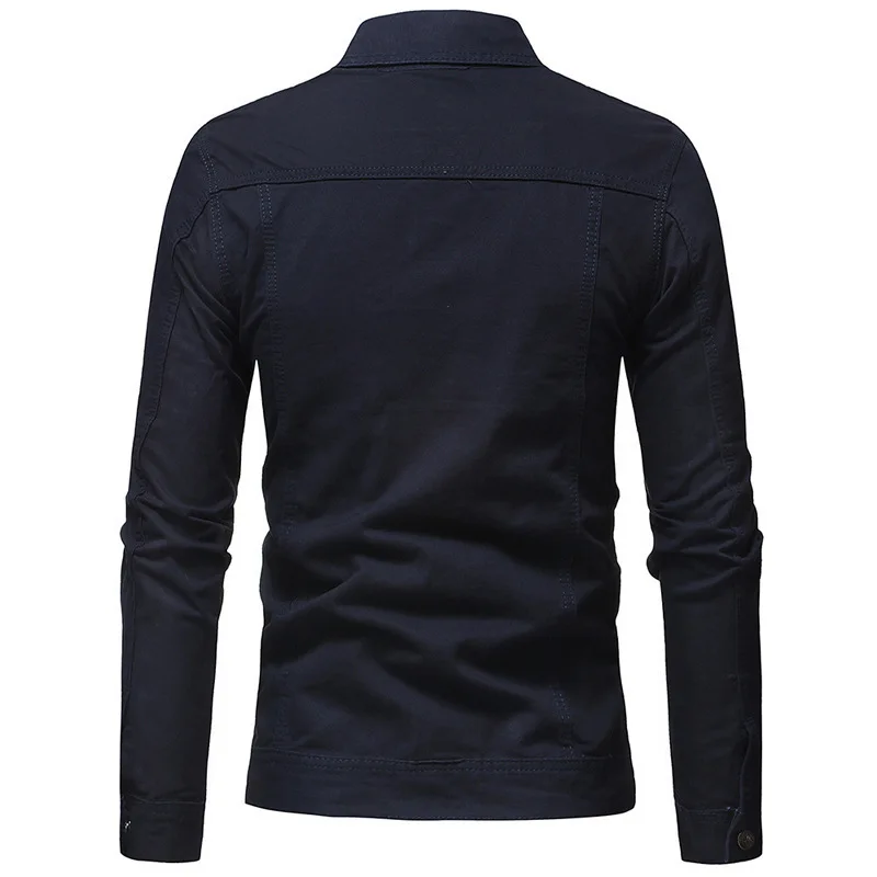 Covrlge Washed Denim Jackets Men Coat Dark Blue Casual Jacket Cotton Turn-down Collar Long Sleeve Bomber Jackets Male MWJ176