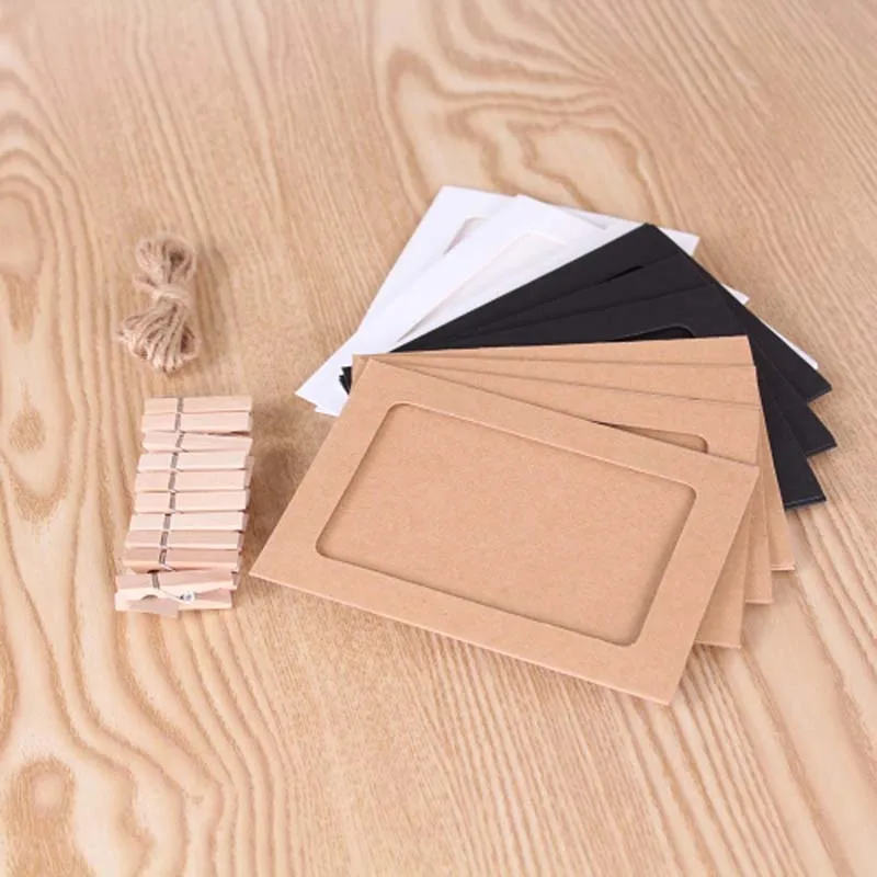 NEW-10pcs Paper Photo Frame 6inch hanging with Clip Cord