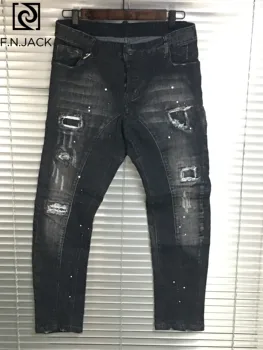 

F.N.JACK New Arrival Mens jeans Skinny jeans men Black jeans Stylish Ripped Denim Man streetwear COOL GUY Zipper Fly Pants