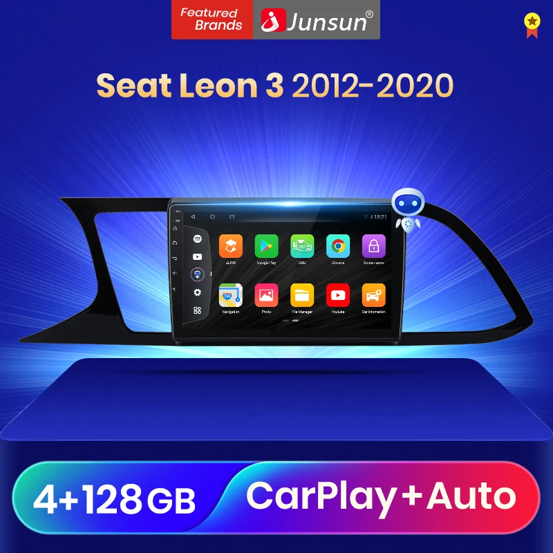 Автомагнитола Junsun V3 Pro мультимедийный видеоплеер на Android 10 для Seat Leon 3 2012 - 2020 CarPlay 2