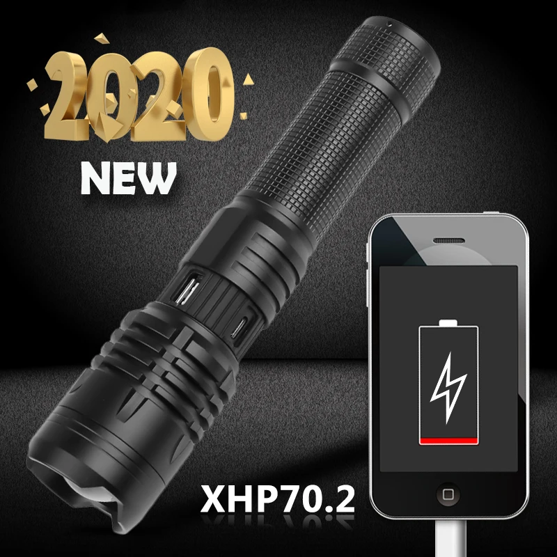 Светодиодный фонарик cree xhp70 usb зарядка стрейч зум ударопрочный внешний