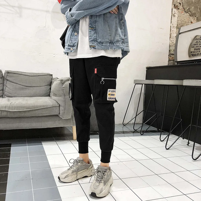 Брюки карго мужские стиль Модные Стильные повседневные брюки уличные универсальные одноцветные шаровары Молодежные брюки больших размеров