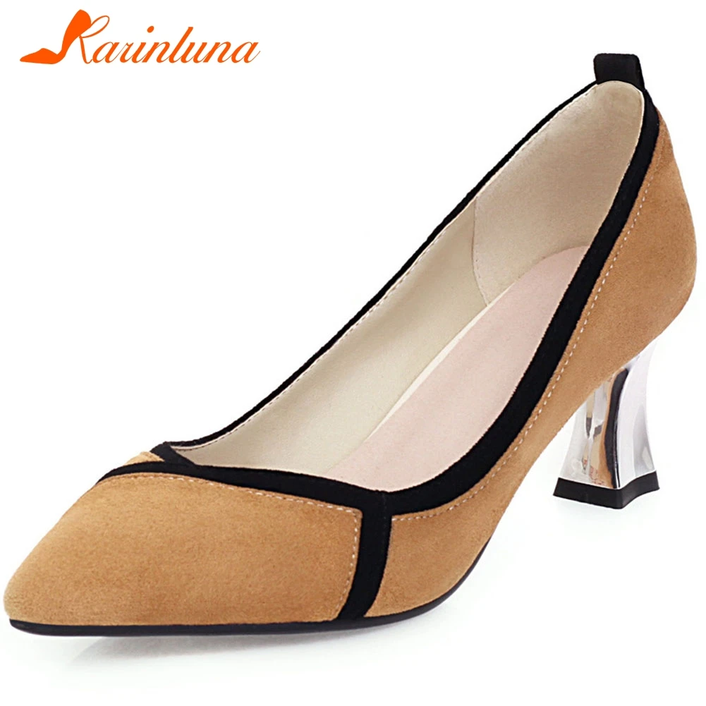 

KARINLUNA Fashion Lady Slip On Casual Office Pumps High Heels Pointed Toe Mixed Color Shallow Pumps Women Spring Shoes Woman