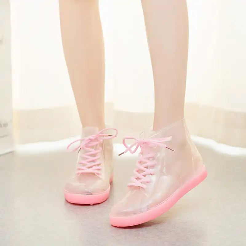 Botas de lluvia de tubo corto para mujer, zapatos antideslizantes  impermeables, botas de goma, botas de gelatina transparentes de cristal| |  - AliExpress