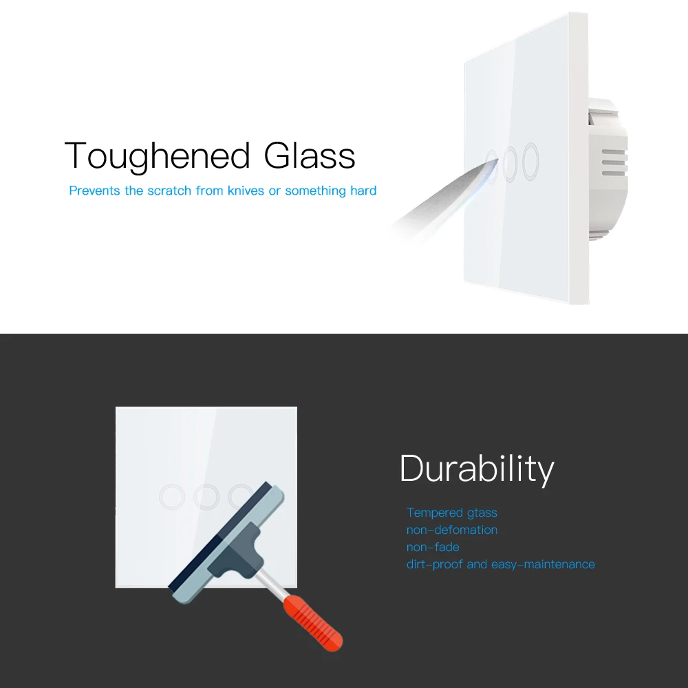 NEO COOLCAM 3CH Z-wave Plus Wall Light Switch 3 Gang Home Automation Wall Light Switch Touch Control EU 868.4MHZ