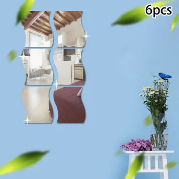 

6pcs 3D Mirror Wall Sticker Waves Shape -adhesive Home Bedroom Wall Decor Wall Stickers Decoration New