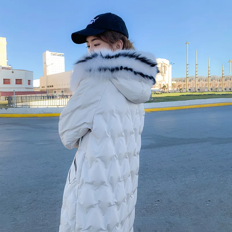 

2019 Winter New Style INS Korean-style Slim Fit over-the-Knee Cotton Coat Women's Thick Large Fur Collar Students Long Cotton Ov
