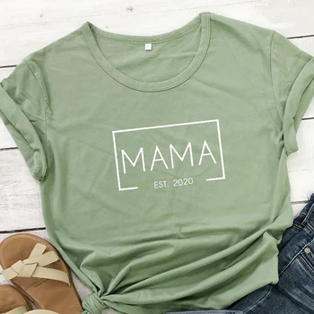 

Mama Est 2020 Fashion T Shirt Women Mother Grunge Ulzzang Streetwear T-shirt Pregnancy Pure Cotton Aesthetic Tops Dropshipping