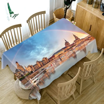 

Thicken Cotton Tablecloth 3D Castle under the Rainbow Pattern Rectangular/Round Table Cloth for Wedding Picnic Party