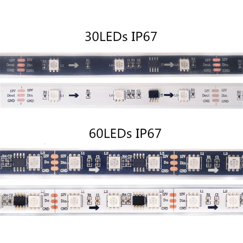 12 В 12 в 5 м WS2811 Светодиодный пиксельный светильник RGB Полноцветный 5050 светодиодный ленточный гибкий адресуемый цифровой светодиодный светильник 1 Ic контроль 3