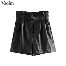 Vadim женские стильные черные шорты из искусственной кожи на молнии платье в клетку дизайнерские карманы Женские повседневные Шорты однотонные Панталоны cortos SA189