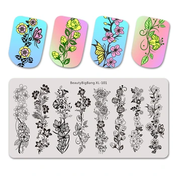 

Beauty Bigbang Rectangle Nail Stamping Plates 6*12cm Flower Vine Pattern Nail Art Image Lace Stamp Template For Nail Tips XL-101