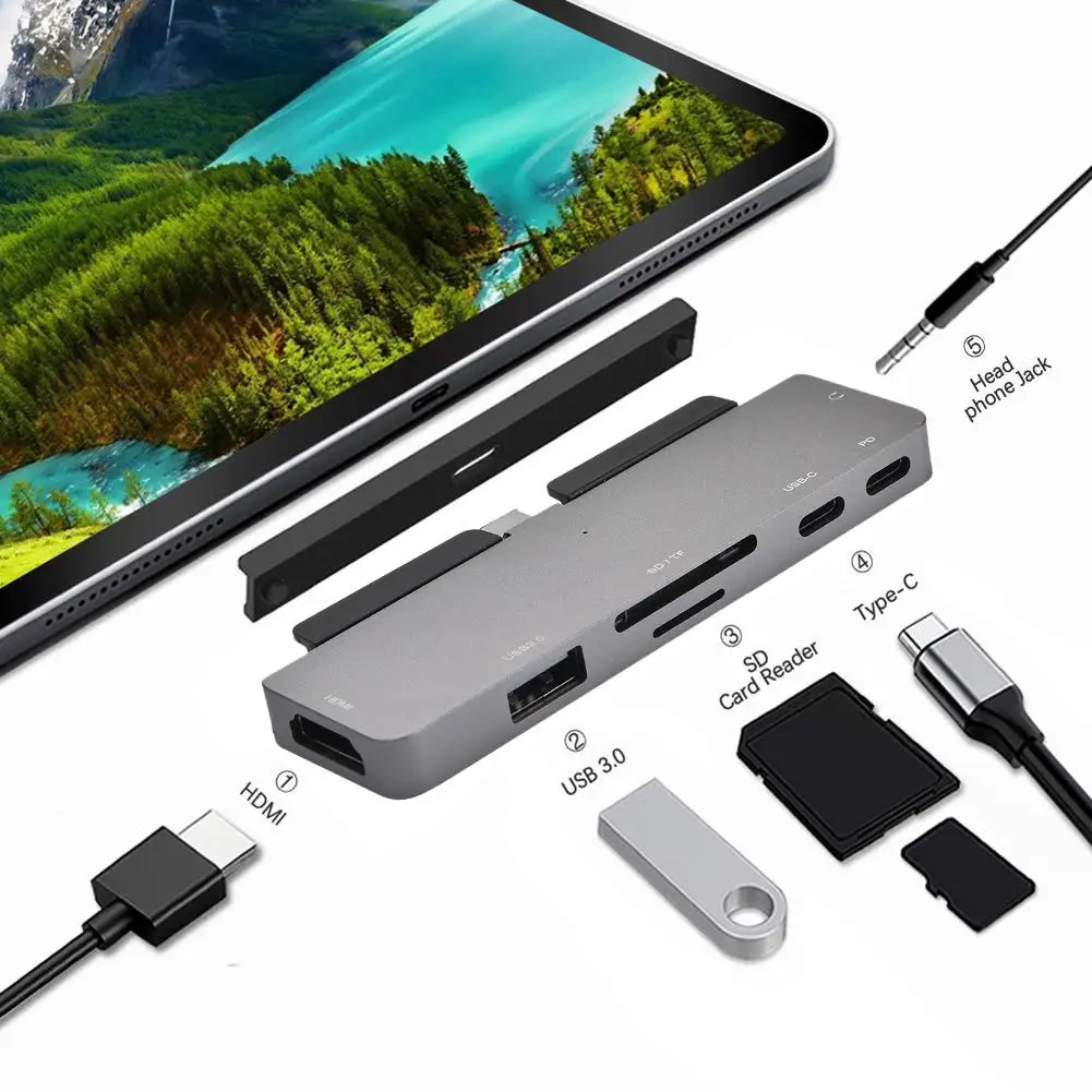 USB C концентратор 7 в 1 USB C адаптер USB 3,0 TF кард-ридер USB C Универсальная док-станция для ноутбука или смартфона