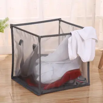 

Foldable Storage Basket Nordic Style Breathable Hamper Double-deck Dirty Laundry Basket Mesh Transparent Clothes Basket Case