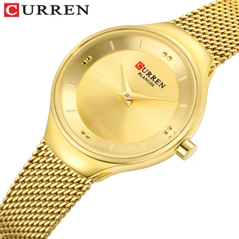 

CURREN Watches Women's Quartz Watch with Stainless Steel Mesh Strap Ladies Dress Wristwatch Fashion Gold Clock Female relojes
