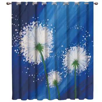 

Oil Painting Style Blue Background Abstract Dandelion Window Treatment Hardware Sets Curtain