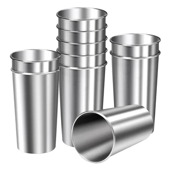 

10 Pack 20 Ounce Stainless Steel Metal Pint Cups Shatterproof Drinking Glasses for Kids Or Adults