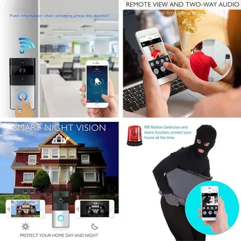 

New Wire-free WiFi Video Doorbell With 8G TF Card 720P HD PIR Motion Detection Alerts Night Vision HD Camera UK Plug DJA99