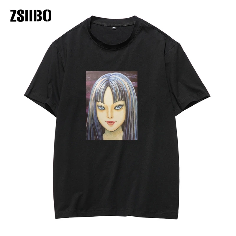 Харадзюку мужские манга Junji Ito футболки Shintaro Kago девушка футболки Топ дизайн с коротким рукавом эстетическое японское аниме футболка - Цвет: black2