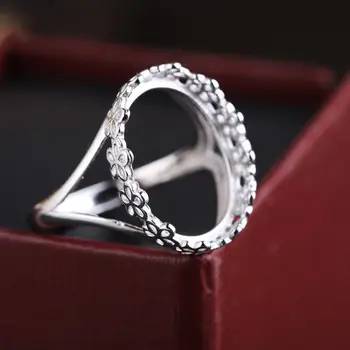 

Art Deco 925 Sterling Silver 14x17mm Oval Cabochon Semi Mount Women Wedding Ring Fine Jewelry Adjsutable Open