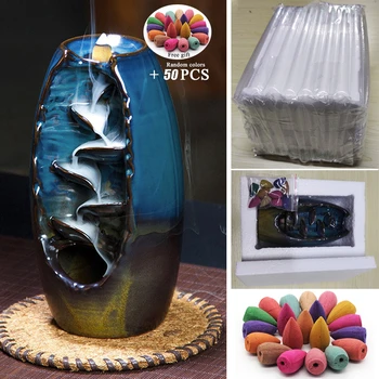 

Free shipping 50 PCS Mountain River Handicraft Incense Holder Ceramic Backflow Waterfall Smoke Incense Burner Home Decor wierook