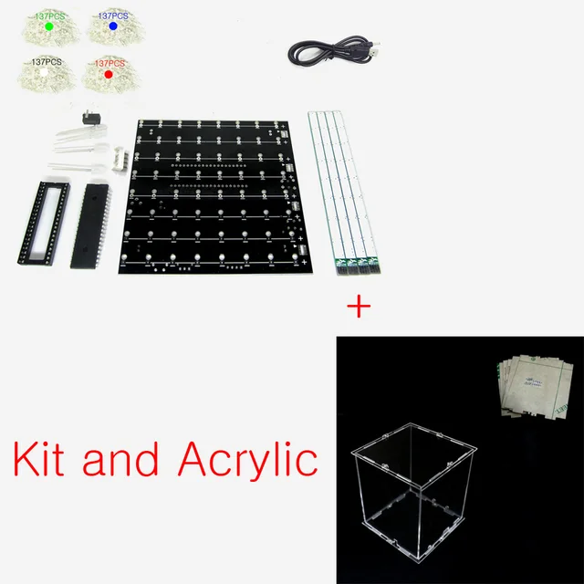 DIY 3D 8s multicolor 8x8x8 display  led electronic light cubeeds diy kit Students production Excellent animations,Christmas Gif Kit and Acrylic