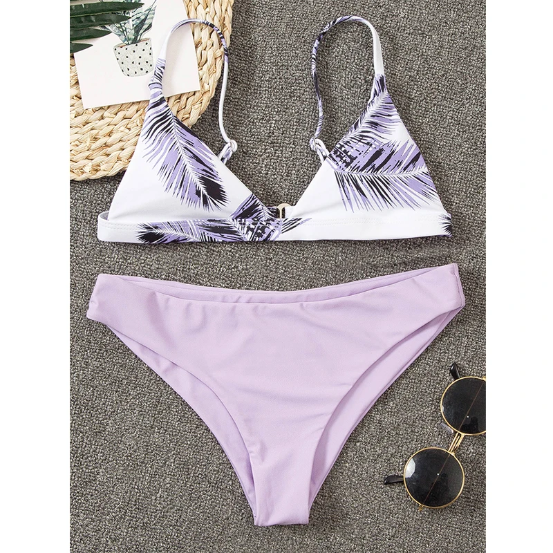 

Bandage Leaf Print Swimwear Women Brazilian Bikini Swimsuit Female Thong Bikini Set Bathing Suit Push Up Jungle Biquini Swimsuit