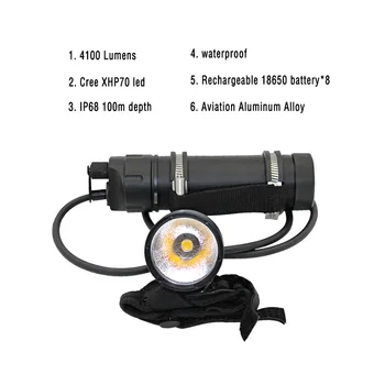 

Free Shipping 4000 lm XHP70 LED Canister Diving Light with Yellow color Light Diving Lamp with Built-in 8x18650 Li-battery D028