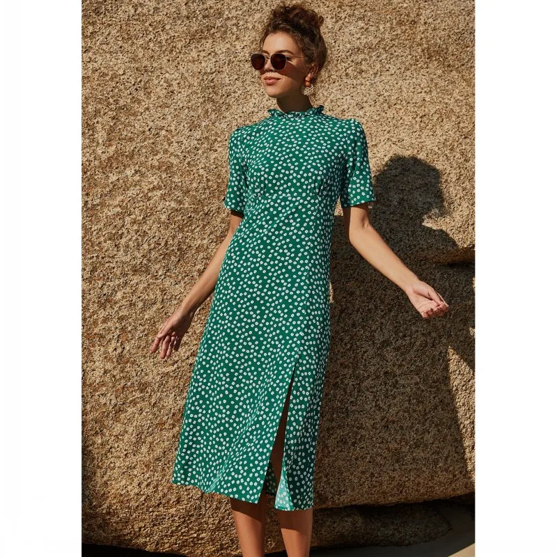 2021 The New Summer Short Sleeve Dress High Waist Loose Floral Split Casual Dress Sexy Slim Body Hip Wrap Long Skirt Vestidos