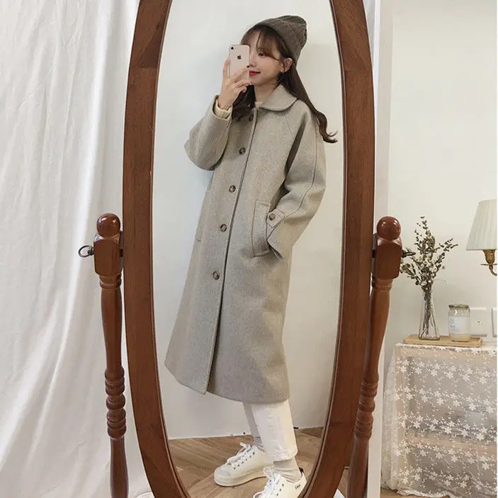 

Woolen coat female mid-length 2019 autumn and winter Korean thick cotton Hepburn style black woolen coat temperament student