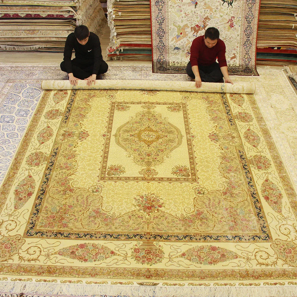Yilong 9'x12' античный традиционный шелковый ковер большой vantage бежевый турецкий