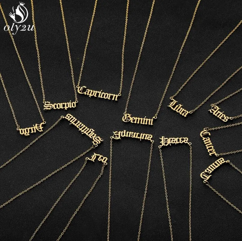 Stainless Steel Zodiac Sign 12 Constellation Pendant Necklace