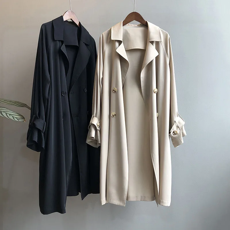 

Trench Coat for Women 2020 Streetwear Spring Turn-down Collar Double Breasted Autumn Long Coat Women Clothes Mujeres Abrigos
