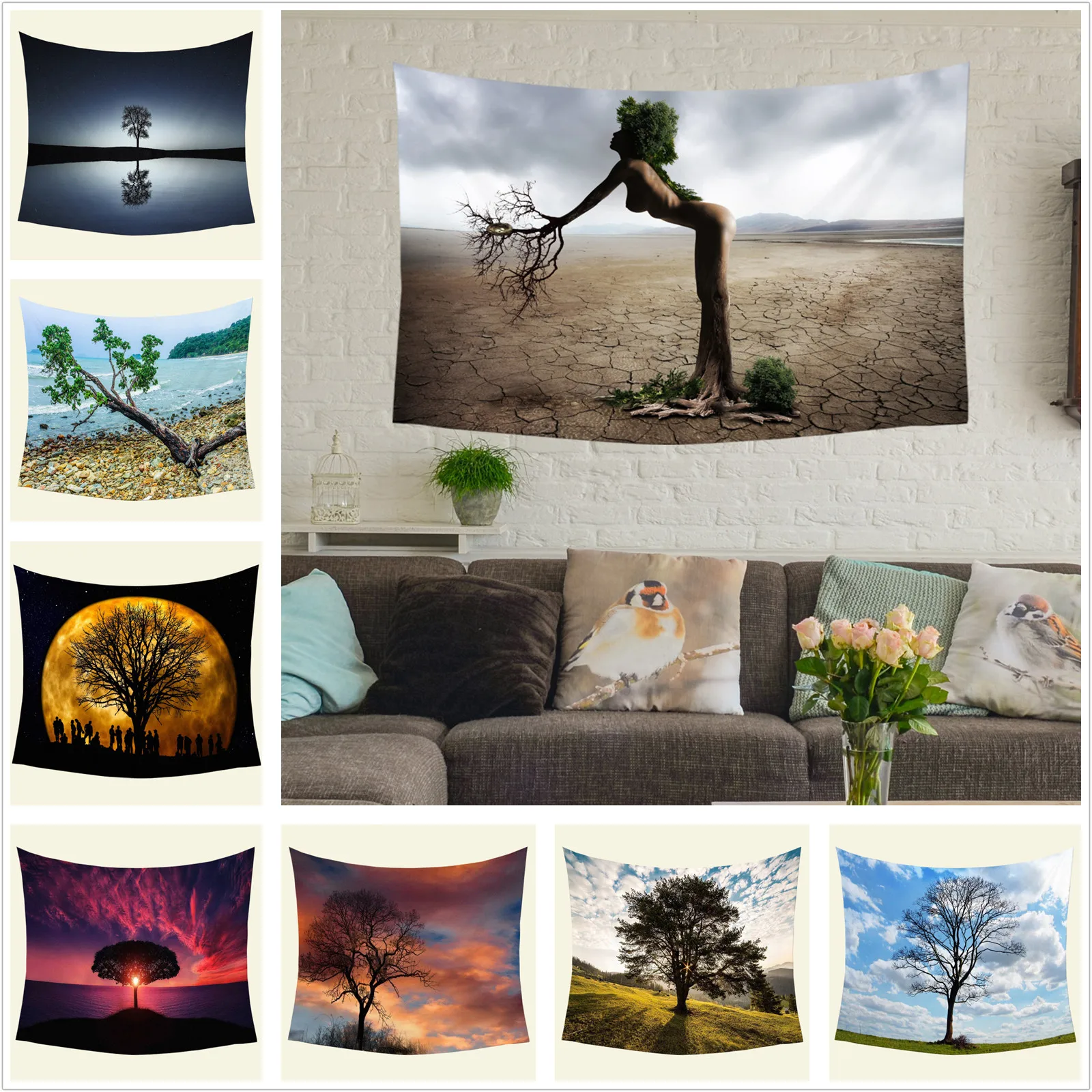 

Natural Scenery Tree Pattern Art Tapestry Large Wall Hanging Yoga Mat Blanket Beach Mat Bedspread Tablecloth Home Decoration