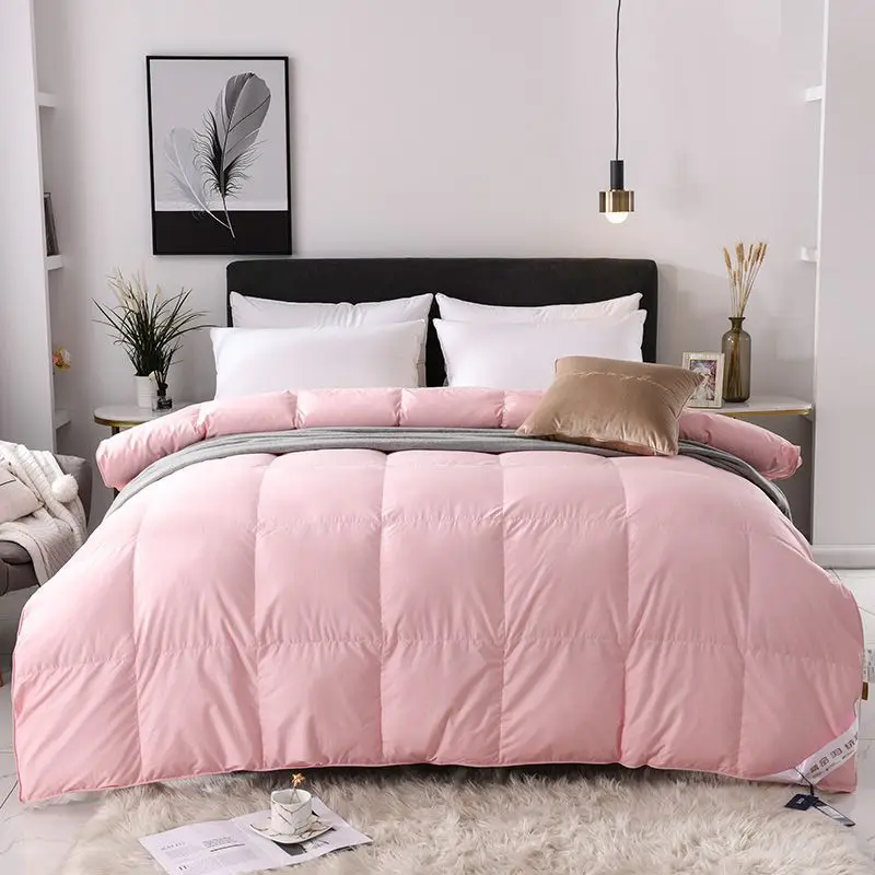 Pink Winter Fluffy Duvet Warm Goose Down Comforter Bedding Sets Odorless Minimalism Large Size Soft Skin-friendly Home Textile - Color: Pink