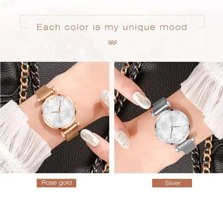 New Women Watches Ladies Rhinestone Rose Gold Magnetic Watch Geometric Surface Roman Numerals Quartz Wristwatches Dropshipping