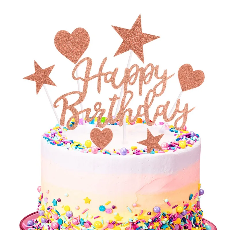 

Heart star Happy Birthday Paper Cake Topper Cupcake Dessert Decoration Supplies for Birthday Kid Party Celebration Home Decor