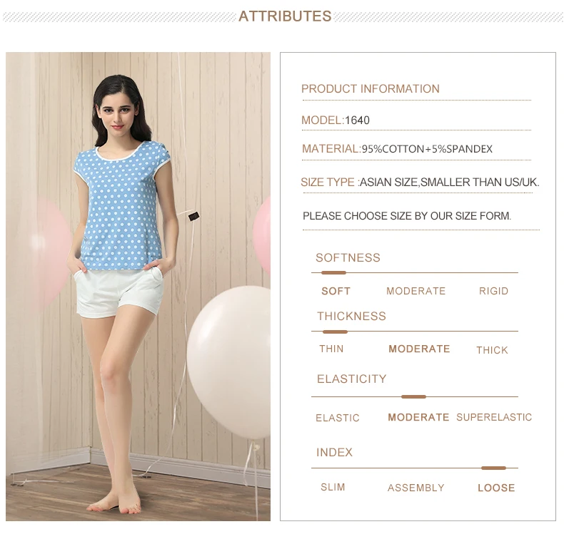 Summer Pyjamas Women Polka Dot Sleepwear Suit Casual Pajama Sets 95%cotton Homedress Set  Short Sleeveles Elastic Waist