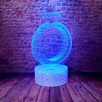 

3D Illusion LED Desk Nightlight Colorful Changing Light Diamond Ring Model Flash action & toy figures Valentine's Day gift