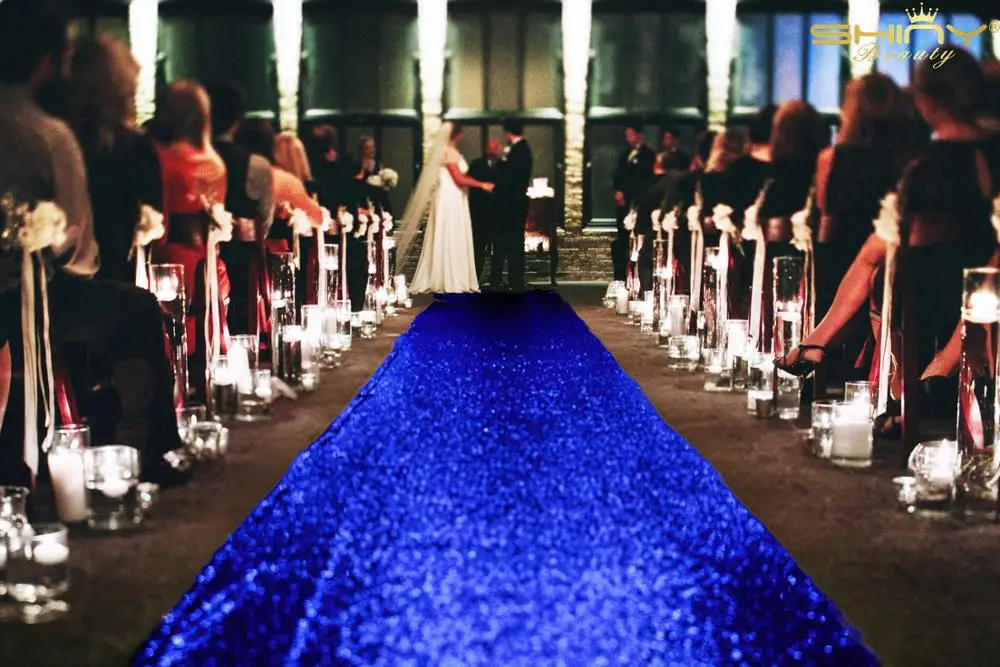 Royal Blue Sequin Aisle Outside Wedding Floor Runner 4FTx20FT Shiny Pink Carpet Aisle Runners Fabric for Wedding 48" x 240"-M1024 - Цвет: Royal Blue