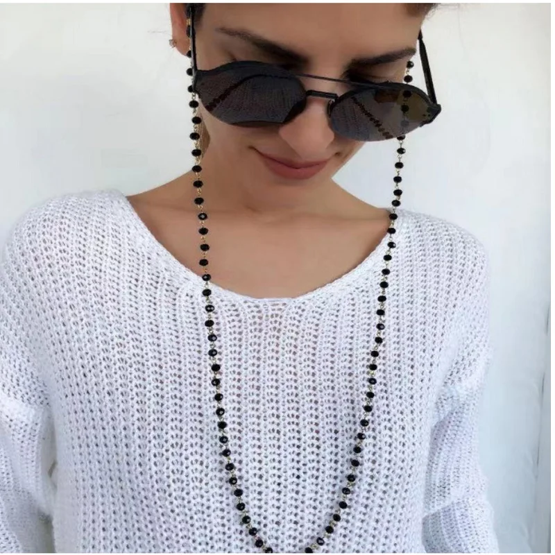EyeglassChainBlackCrystalBeadedChainEyewearRetainerSilicone