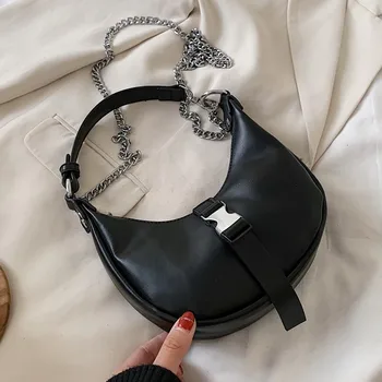 

PU Leather Crossbody Bags for Women Buckle Design Chain Half Moon 2020 Small Shoulder Messenger Handbags Ladies Travel Hand Bag